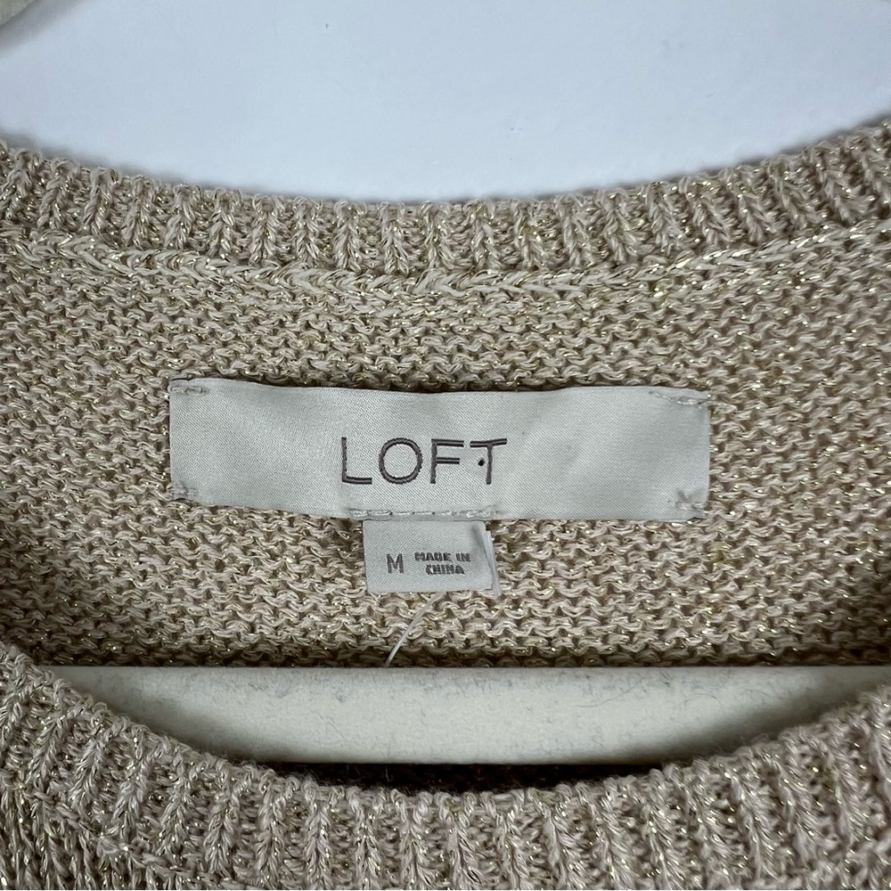 LOFT NWT High Neck Tank Top Metallic Knit Gold Size Medium - Picture 3 of 7